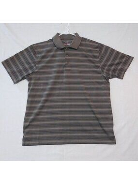 Grand Slam Golf Polo Men's Large Performance Short Sleeve Black/Brown Striped